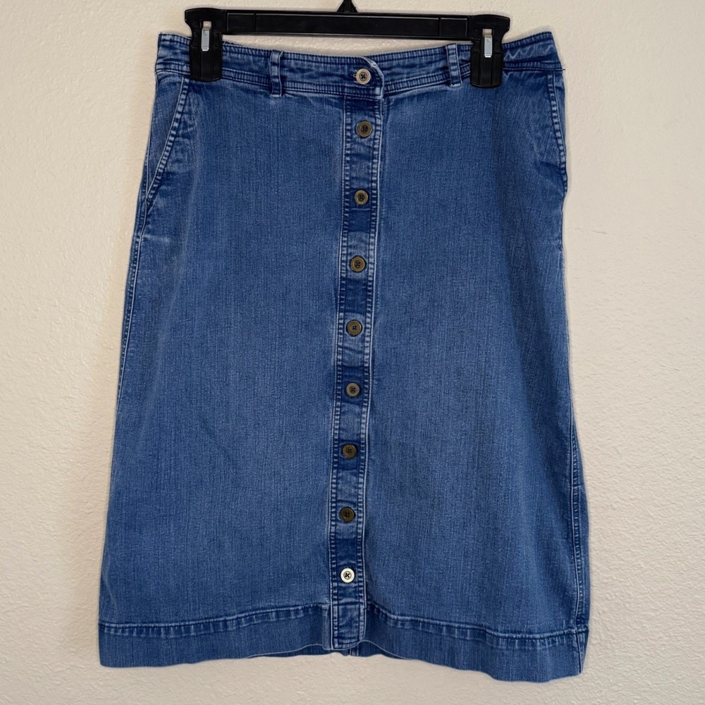 Cottage Country Boho Denim Button Midi Skirt Womens 12 Elastic Capsule Festival